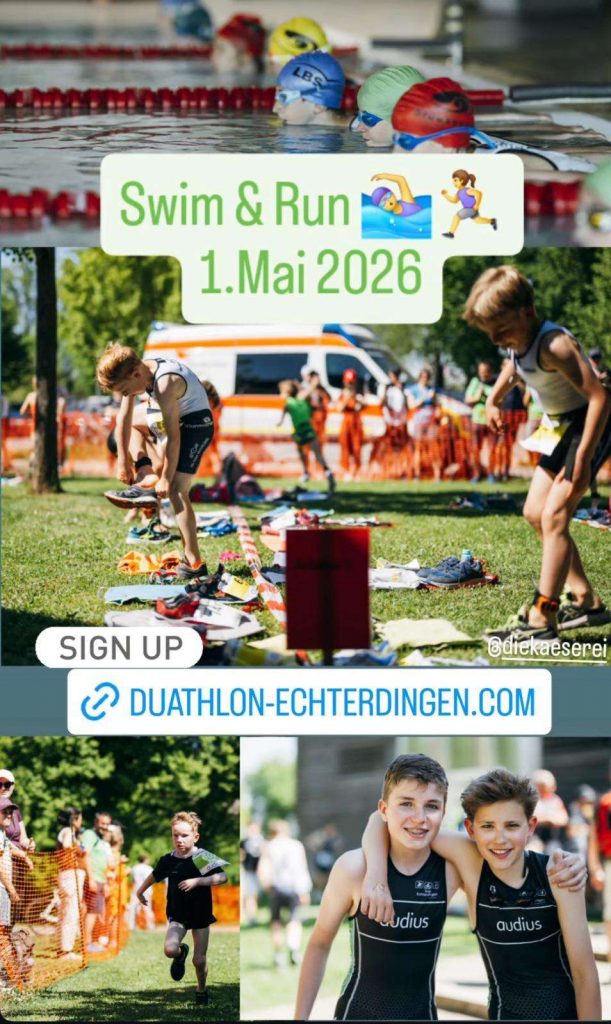 Bilder mit Menschen, die beim Duathlon Echterdingen teilgenommen haben. Link zu duathlon-echterdingen.com.